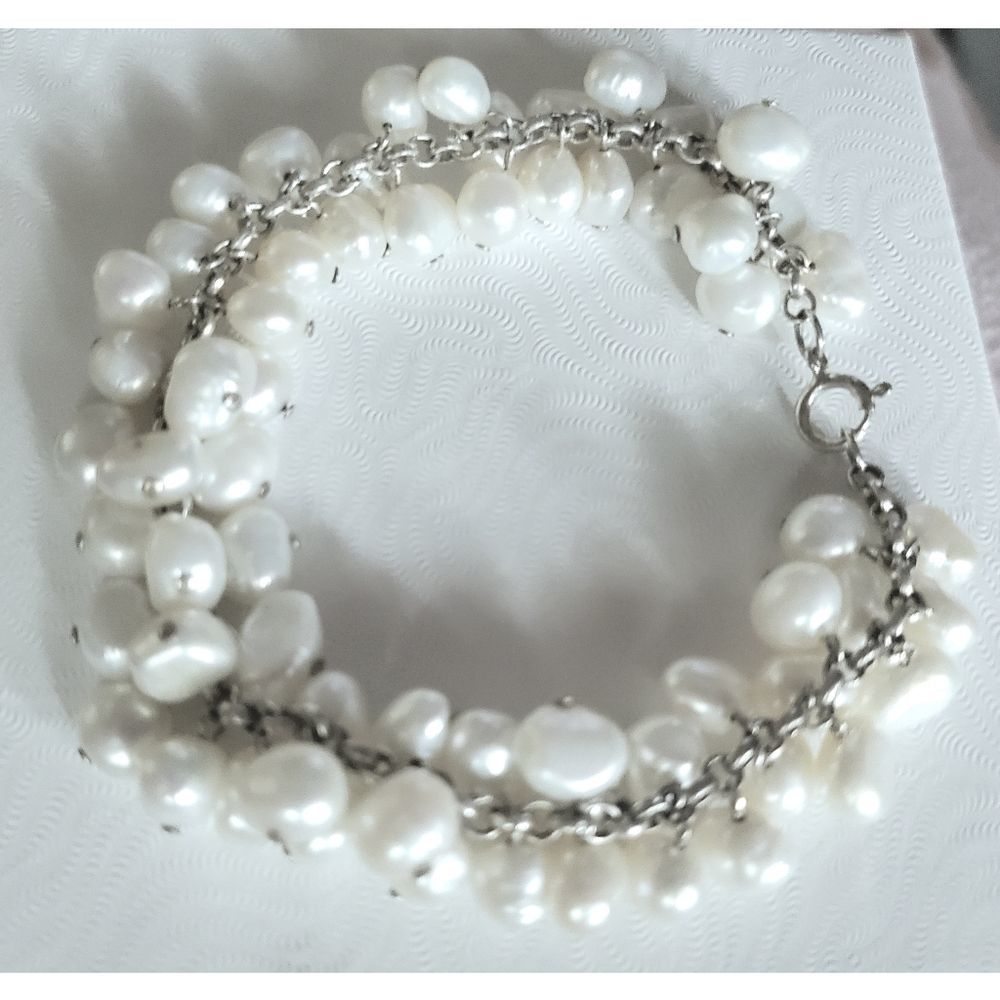 Fresh Water Pearl Cluster Bracelet 7 5/8'' 925 Sterling Silver
